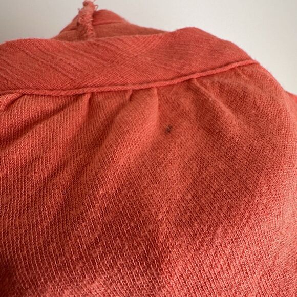 Free People Top Womens Small Orange Linen Top Draped Open Slit Blouse - Picture 10 of 10